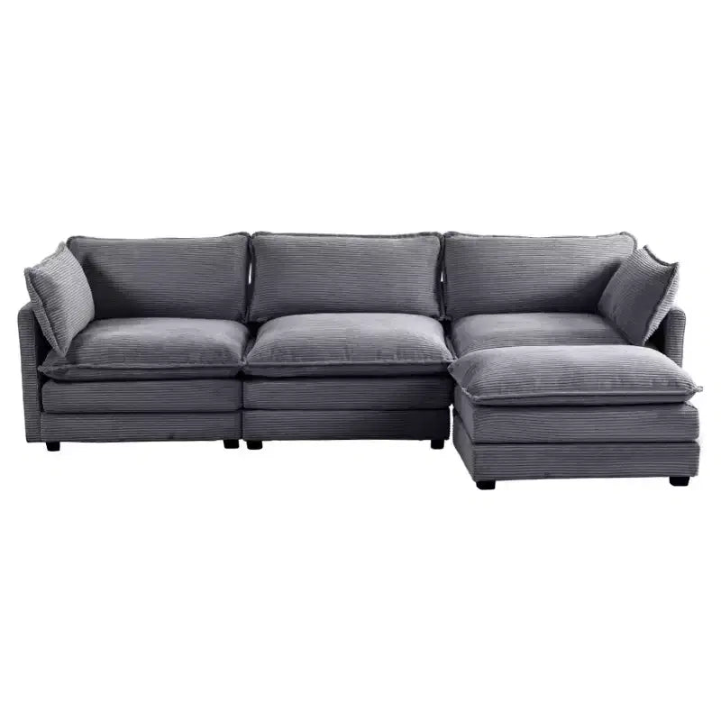Divano Sezionale a 4 Pezzi Moderno in Velluto a Coste Likepay 112 pollici L con Pouf