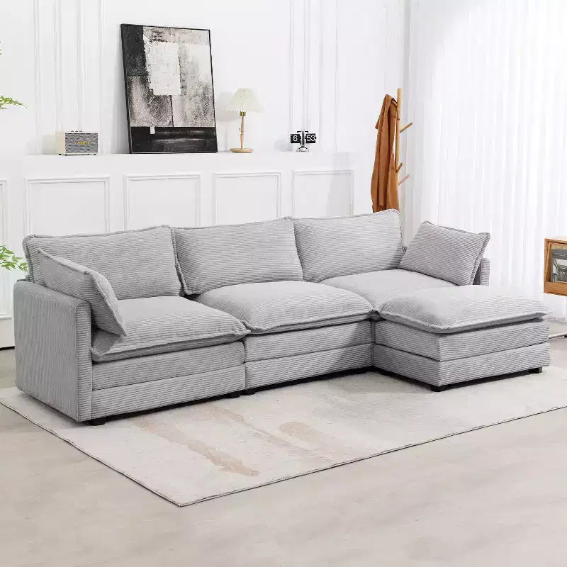 Divano Sezionale a 4 Pezzi Moderno in Velluto a Coste Likepay 112 pollici L con Pouf