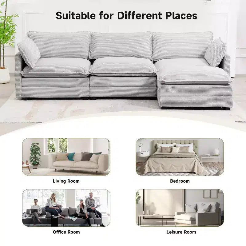 Divano Sezionale a 4 Pezzi Moderno in Velluto a Coste Likepay 112 pollici L con Pouf