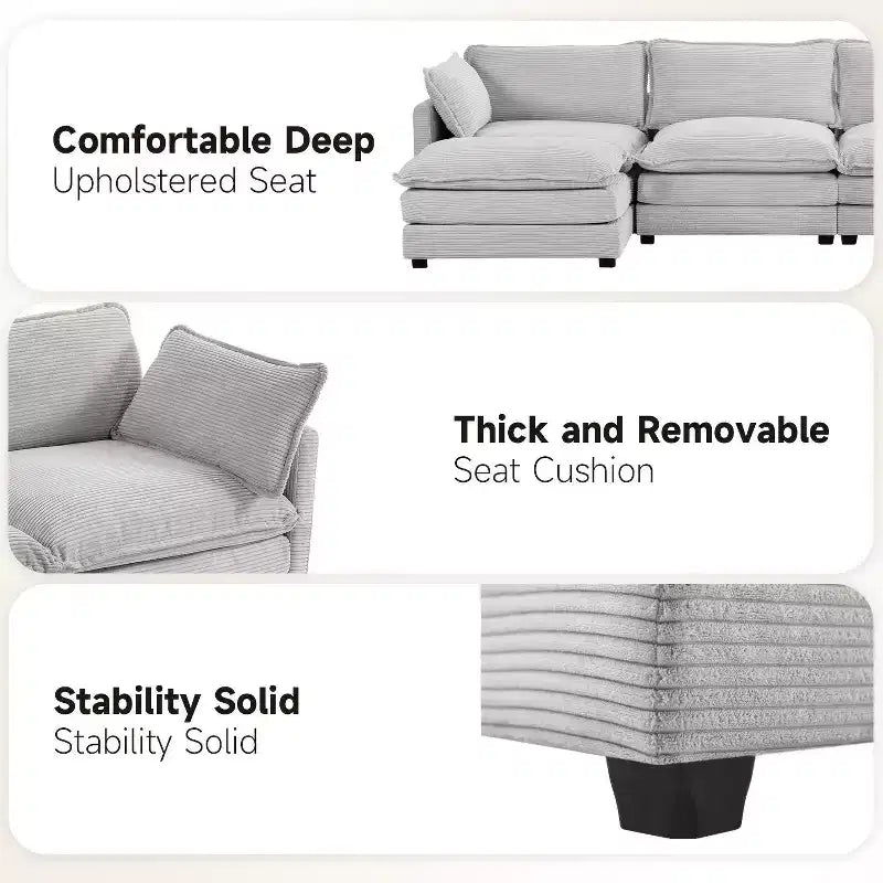 Divano Sezionale a 4 Pezzi Moderno in Velluto a Coste Likepay 112 pollici L con Pouf