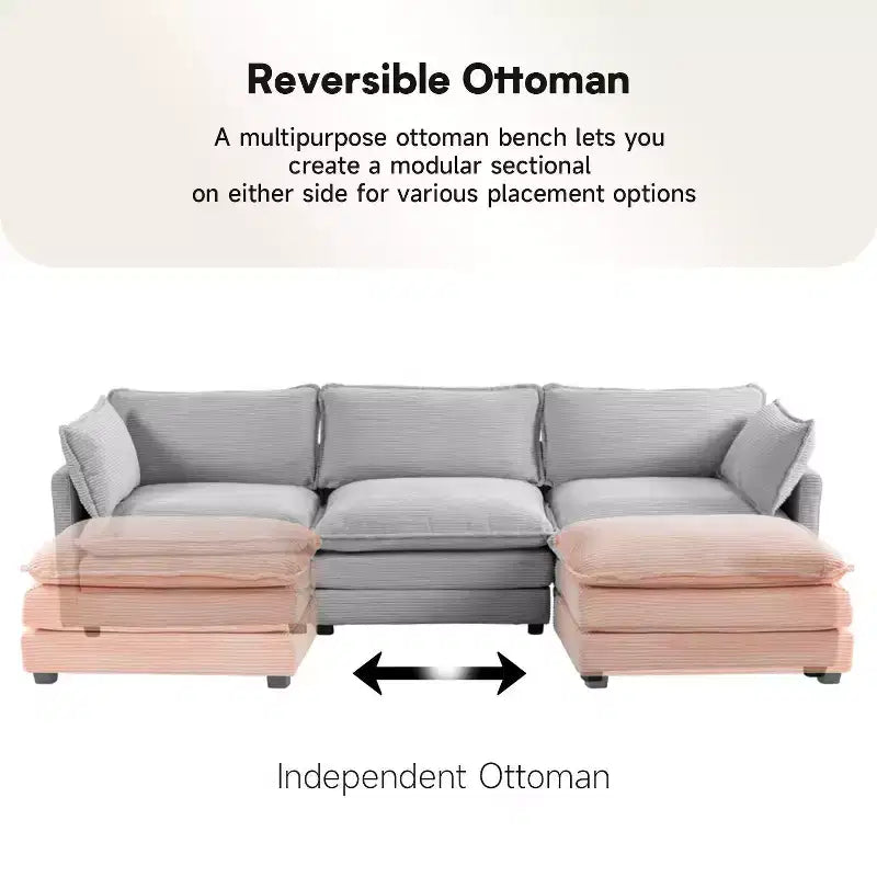 Divano Sezionale a 4 Pezzi Moderno in Velluto a Coste Likepay 112 pollici L con Pouf