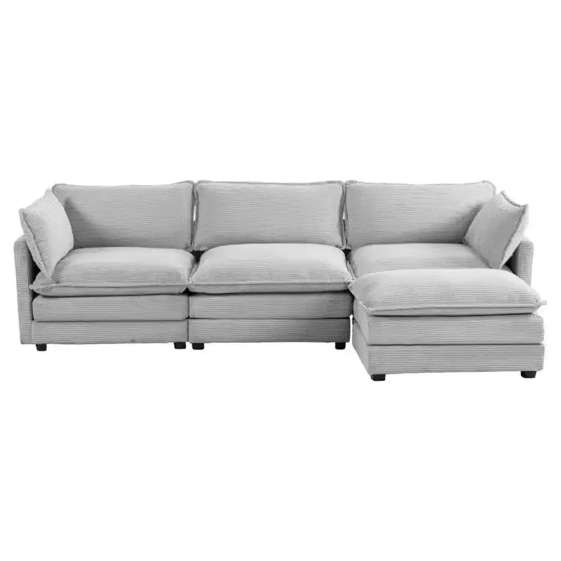 Divano Sezionale a 4 Pezzi Moderno in Velluto a Coste Likepay 112 pollici L con Pouf