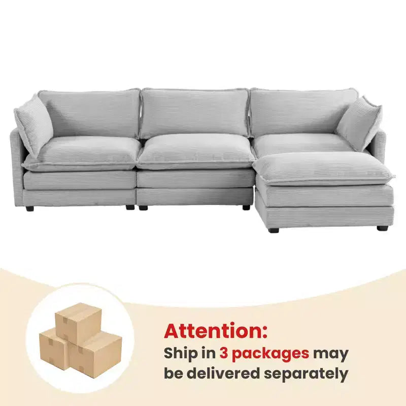 Divano Sezionale a 4 Pezzi Moderno in Velluto a Coste Likepay 112 pollici L con Pouf