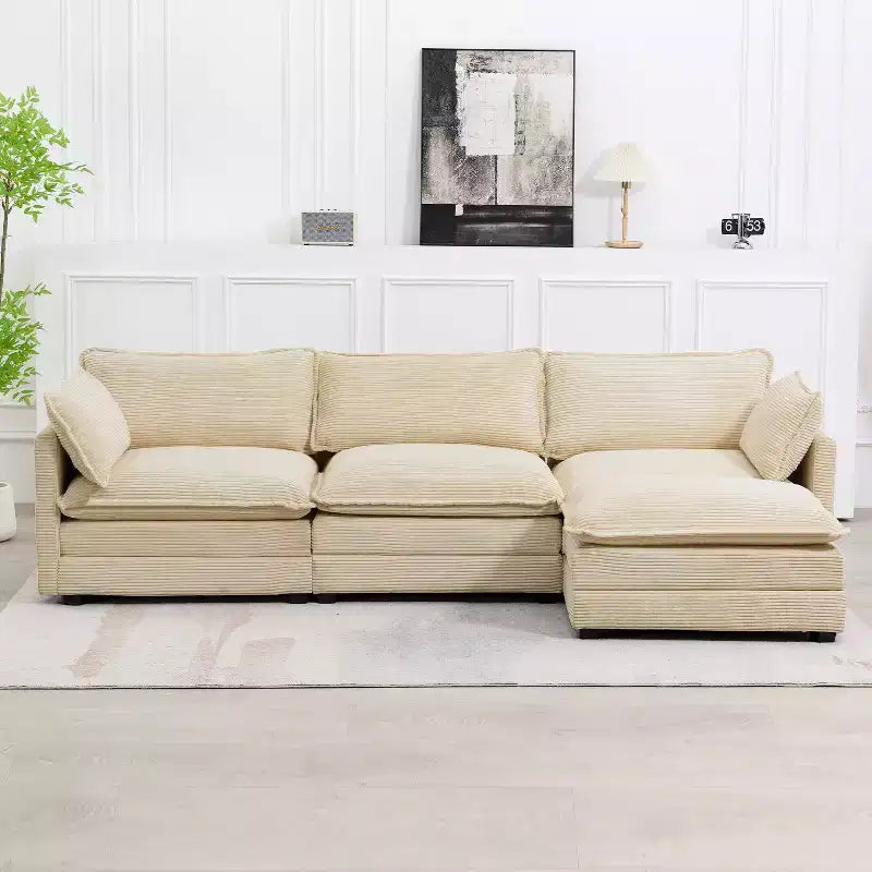 Divano Sezionale a 4 Pezzi Moderno in Velluto a Coste Likepay 112 pollici L con Pouf