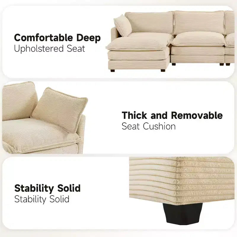 Divano Sezionale a 4 Pezzi Moderno in Velluto a Coste Likepay 112 pollici L con Pouf