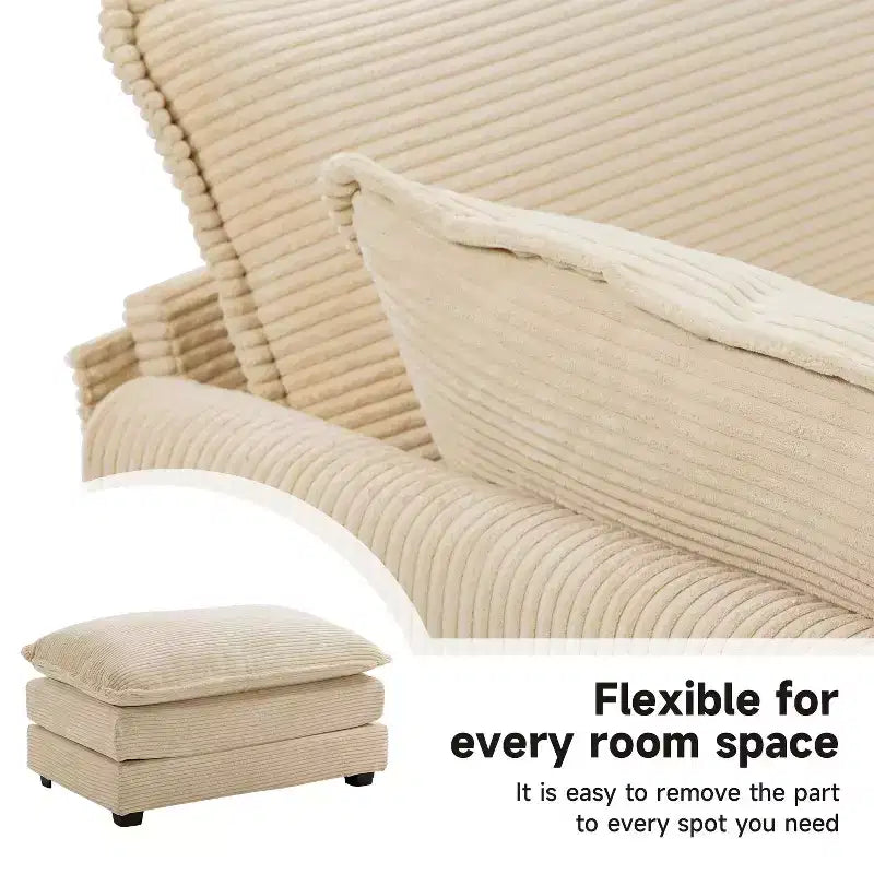 Divano Sezionale a 4 Pezzi Moderno in Velluto a Coste Likepay 112 pollici L con Pouf