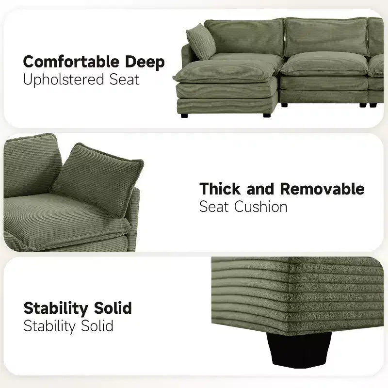 Divano Sezionale a 4 Pezzi Moderno in Velluto a Coste Likepay 112 pollici L con Pouf