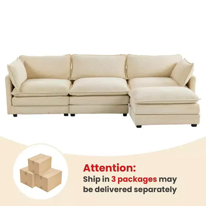 Divano Sezionale a 4 Pezzi Moderno in Velluto a Coste Likepay 112 pollici L con Pouf