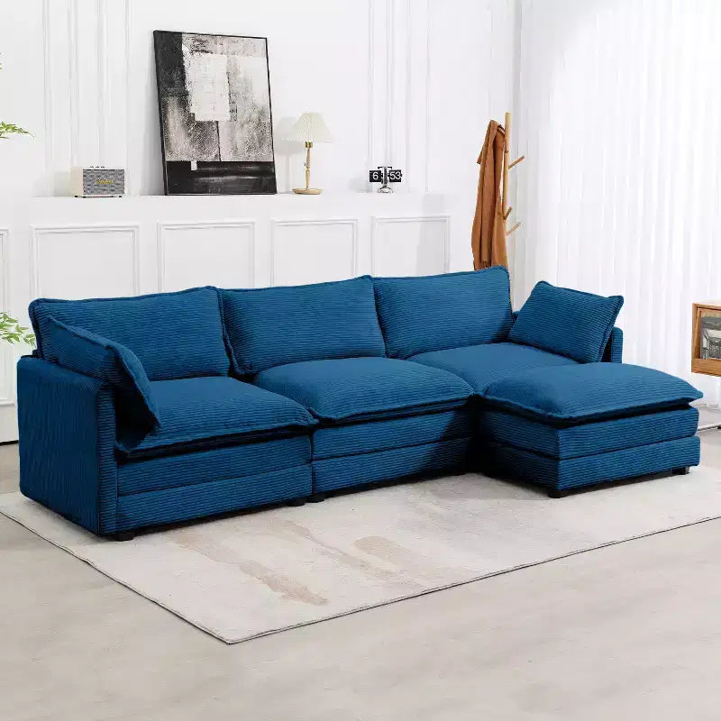 Divano Sezionale a 4 Pezzi Moderno in Velluto a Coste Likepay 112 pollici L con Pouf