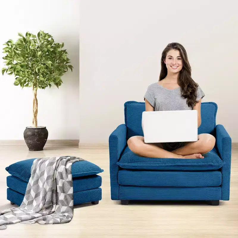 Divano Sezionale a 4 Pezzi Moderno in Velluto a Coste Likepay 112 pollici L con Pouf