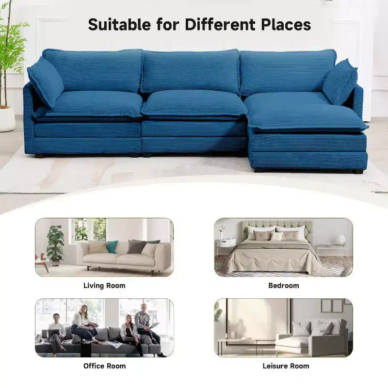 Divano Sezionale a 4 Pezzi Moderno in Velluto a Coste Likepay 112 pollici L con Pouf