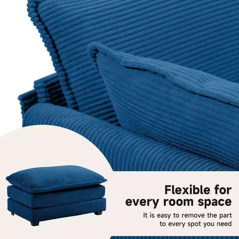 Divano Sezionale a 4 Pezzi Moderno in Velluto a Coste Likepay 112 pollici L con Pouf