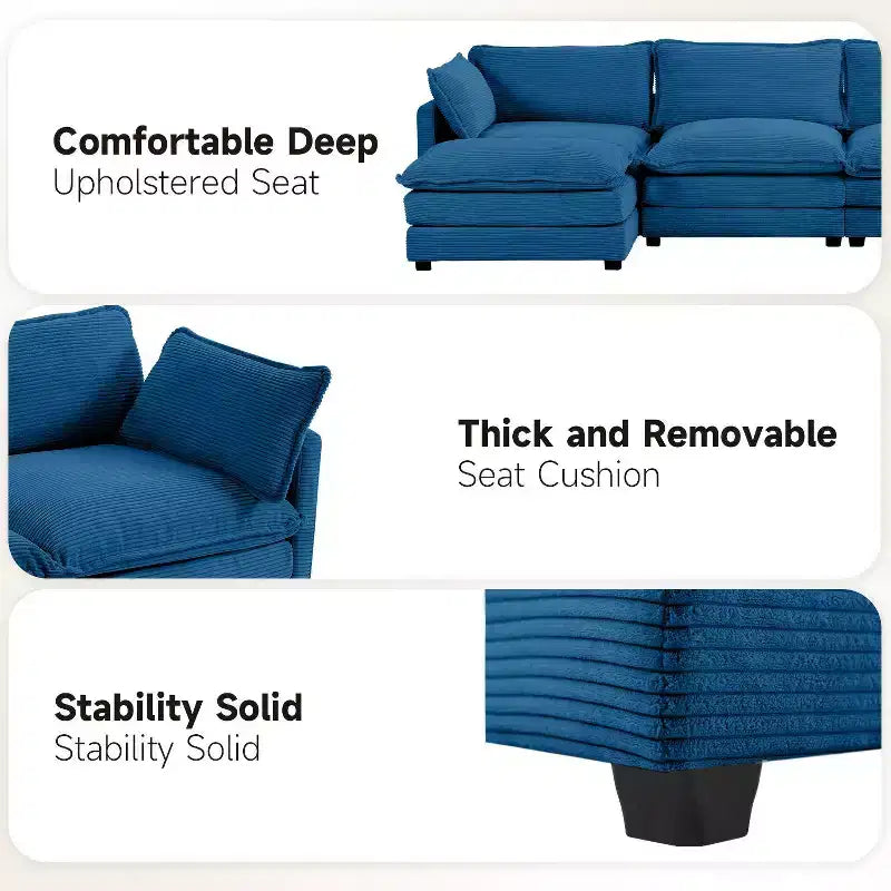 Divano Sezionale a 4 Pezzi Moderno in Velluto a Coste Likepay 112 pollici L con Pouf