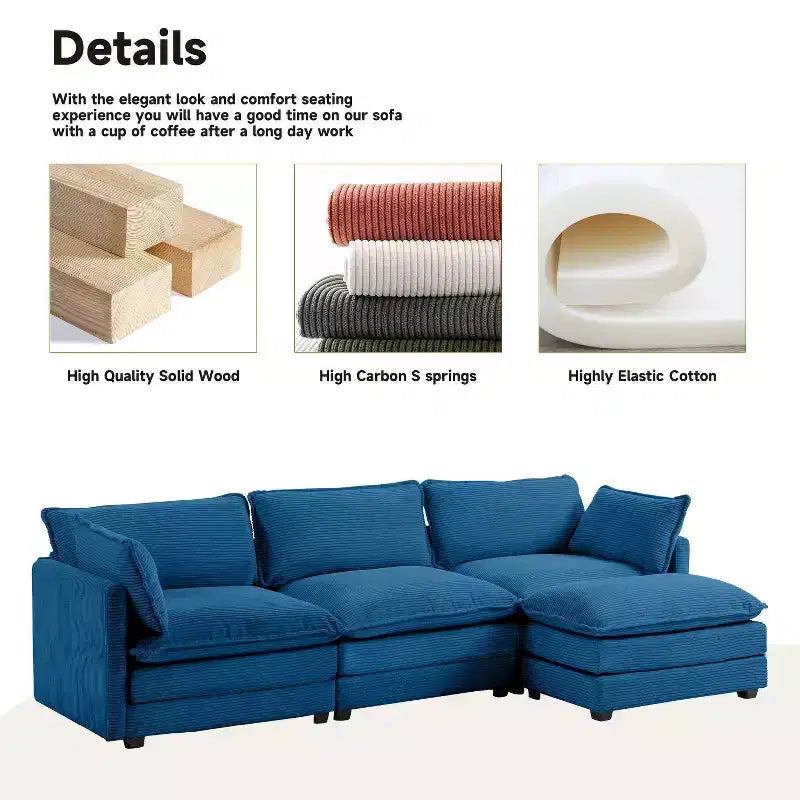 Divano Sezionale a 4 Pezzi Moderno in Velluto a Coste Likepay 112 pollici L con Pouf