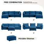 Divano Sezionale a 4 Pezzi Moderno in Velluto a Coste Likepay 112 pollici L con Pouf