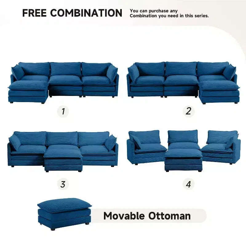 Divano Sezionale a 4 Pezzi Moderno in Velluto a Coste Likepay 112 pollici L con Pouf