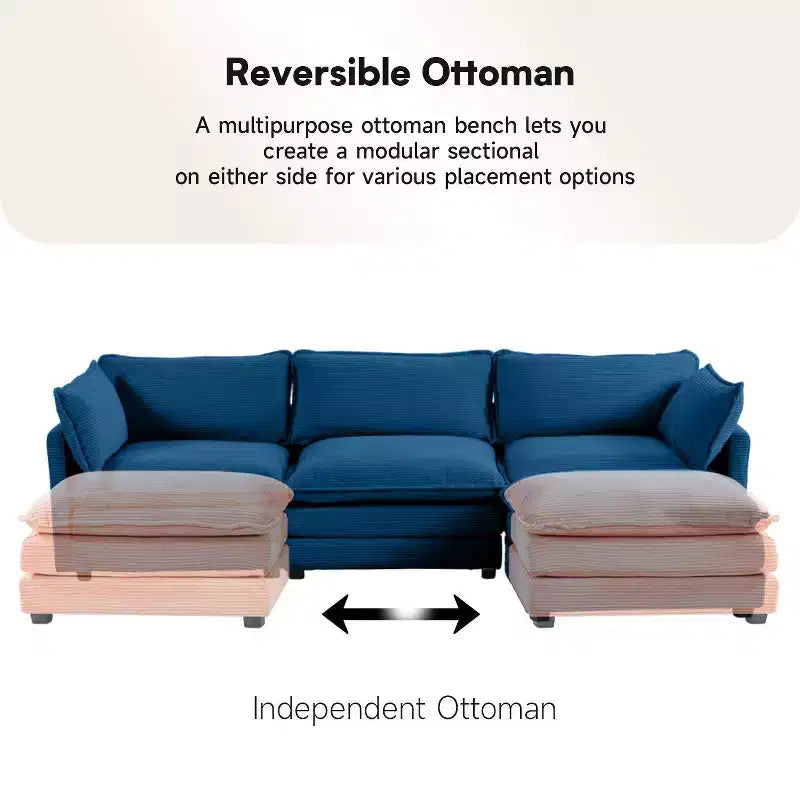 Divano Sezionale a 4 Pezzi Moderno in Velluto a Coste Likepay 112 pollici L con Pouf