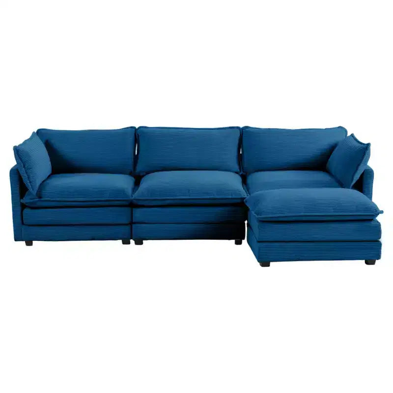 Divano Sezionale a 4 Pezzi Moderno in Velluto a Coste Likepay 112 pollici L con Pouf