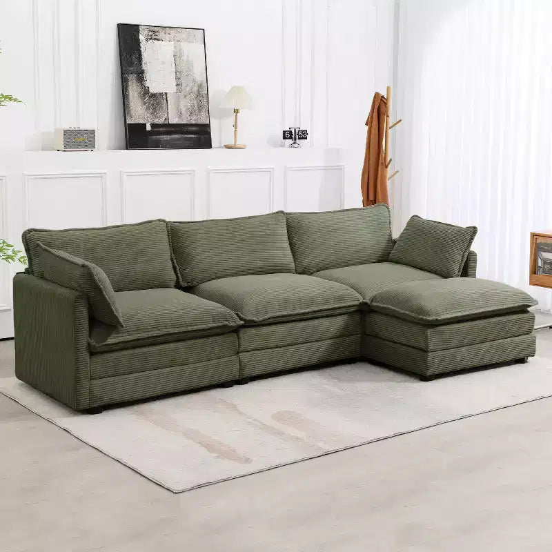 Divano Sezionale a 4 Pezzi Moderno in Velluto a Coste Likepay 112 pollici L con Pouf