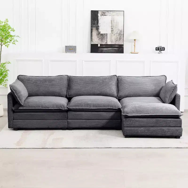 Divano Sezionale a 4 Pezzi Moderno in Velluto a Coste Likepay 112 pollici L con Pouf