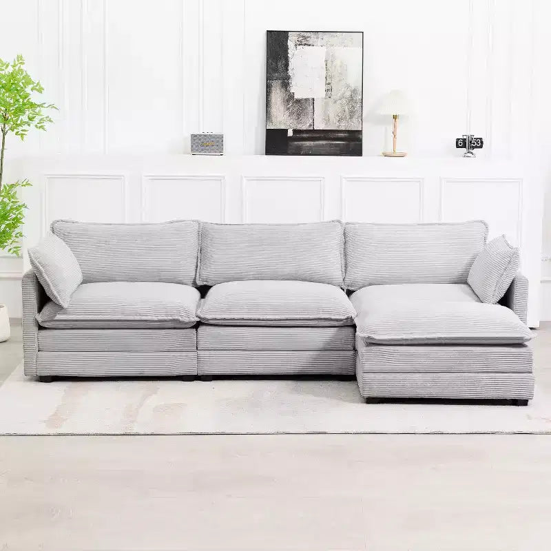 Divano Sezionale a 4 Pezzi Moderno in Velluto a Coste Likepay 112 pollici L con Pouf