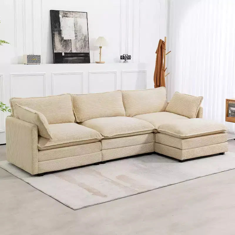 Divano Sezionale a 4 Pezzi Moderno in Velluto a Coste Likepay 112 pollici L con Pouf