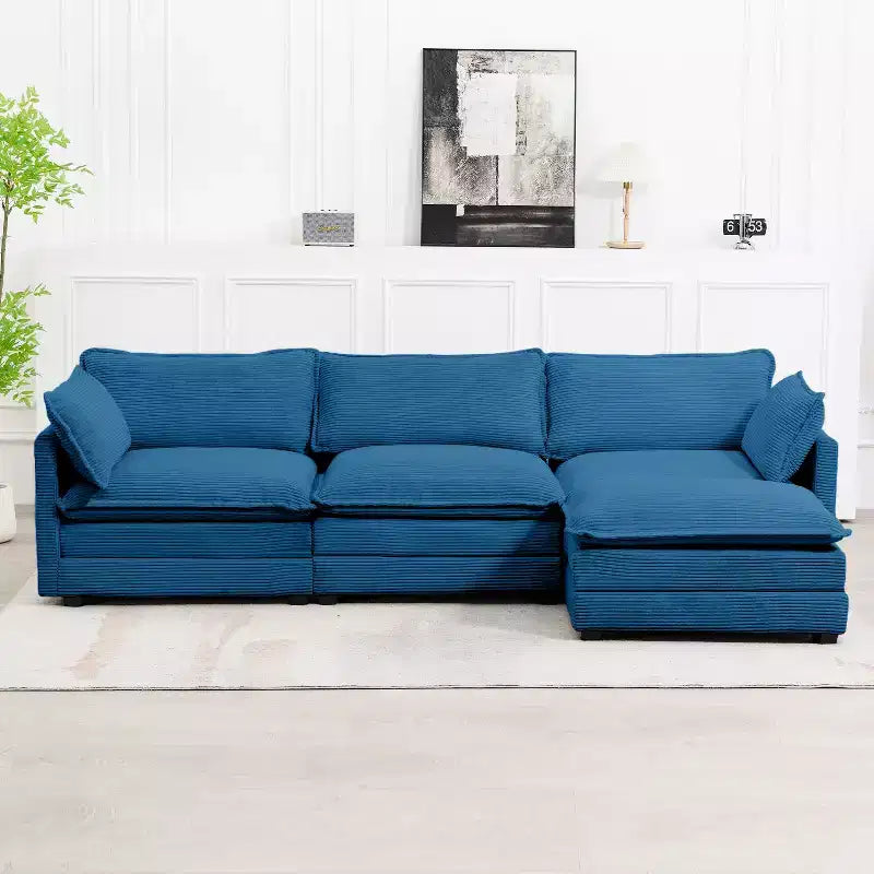 Divano Sezionale a 4 Pezzi Moderno in Velluto a Coste Likepay 112 pollici L con Pouf