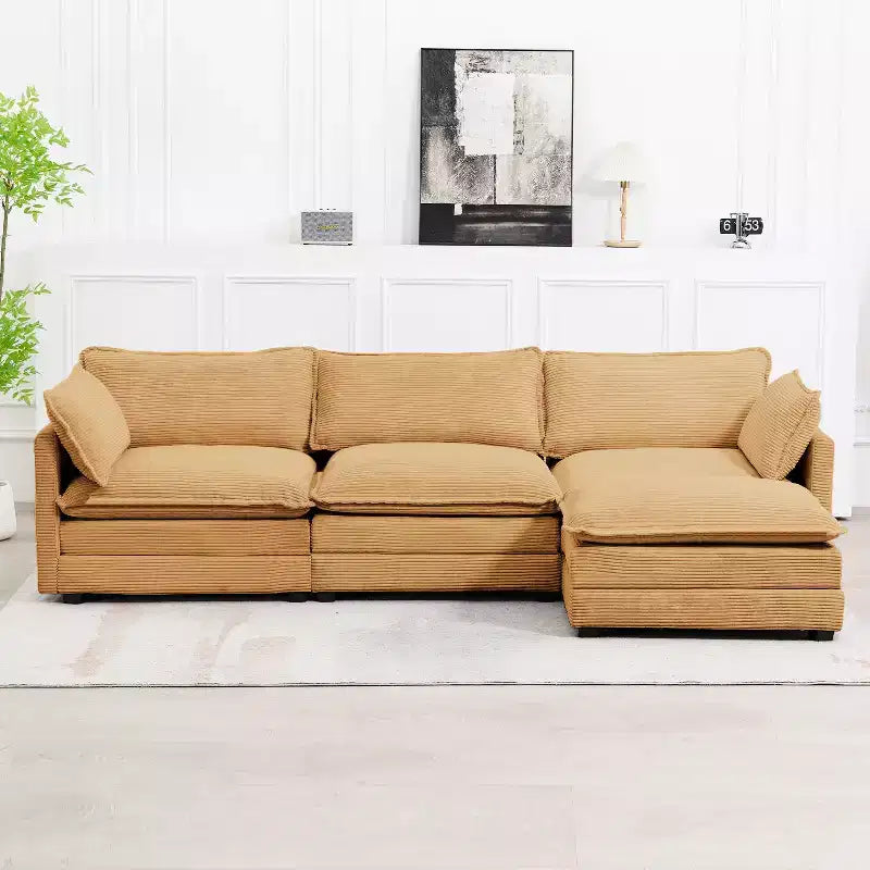 Divano Sezionale a 4 Pezzi Moderno in Velluto a Coste Likepay 112 pollici L con Pouf