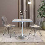 LeisureMod Verve 27 - Tavolo da pranzo quadrato - Piano moderno in resina con base a piedistallo in cromo spazzolato, tavolino d'appoggio per cucina e casa contemporanee