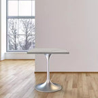 LeisureMod Verve 27 - Tavolo da pranzo quadrato - Piano moderno in resina con base a piedistallo in cromo spazzolato, tavolino d'appoggio per cucina e casa contemporanee