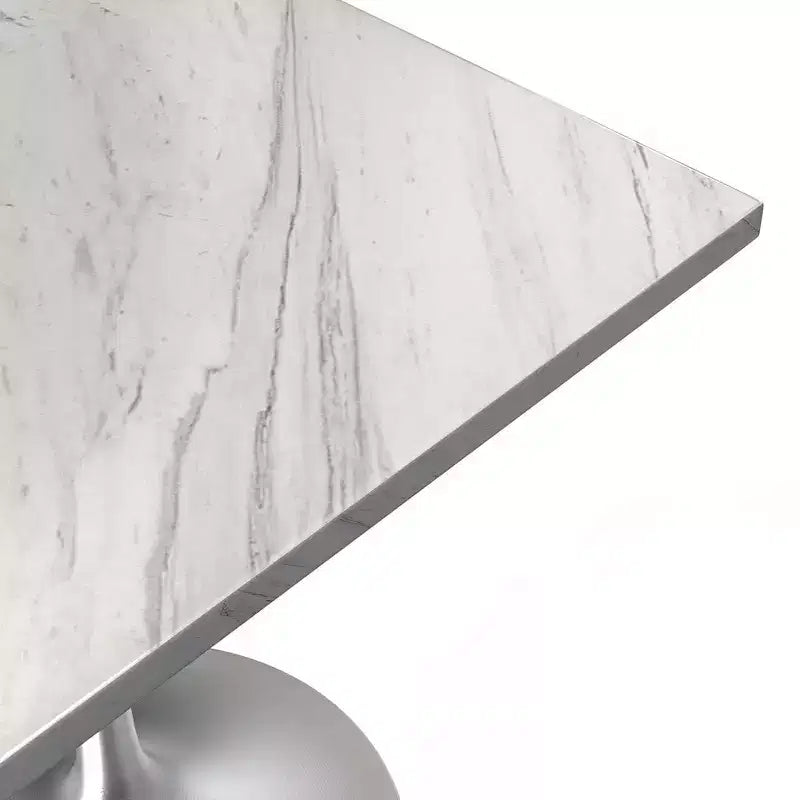 LeisureMod Verve 27 - Tavolo da pranzo quadrato - Piano moderno in resina con base a piedistallo in cromo spazzolato, tavolino d'appoggio per cucina e casa contemporanee
