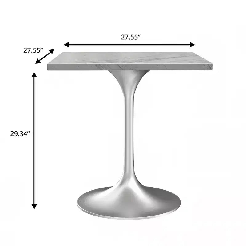 LeisureMod Verve 27 - Tavolo da pranzo quadrato - Piano moderno in resina con base a piedistallo in cromo spazzolato, tavolino d'appoggio per cucina e casa contemporanee