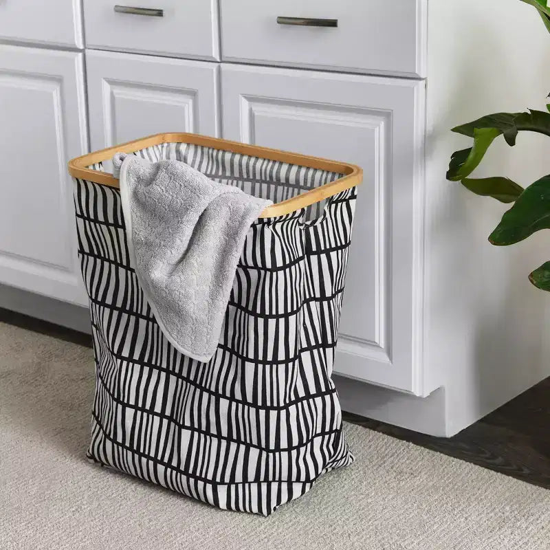 Cesto portabiancheria rettangolare Krush con bordo in bambù Household Essentials