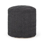 Pouf Cilindrico Zigzag Boho Intrecciato a Mano – Cotone e Imbottitura in Polistirolo, Nessun Montaggio