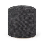 Pouf Cilindrico Zigzag Boho Intrecciato a Mano – Cotone e Imbottitura in Polistirolo, Nessun Montaggio