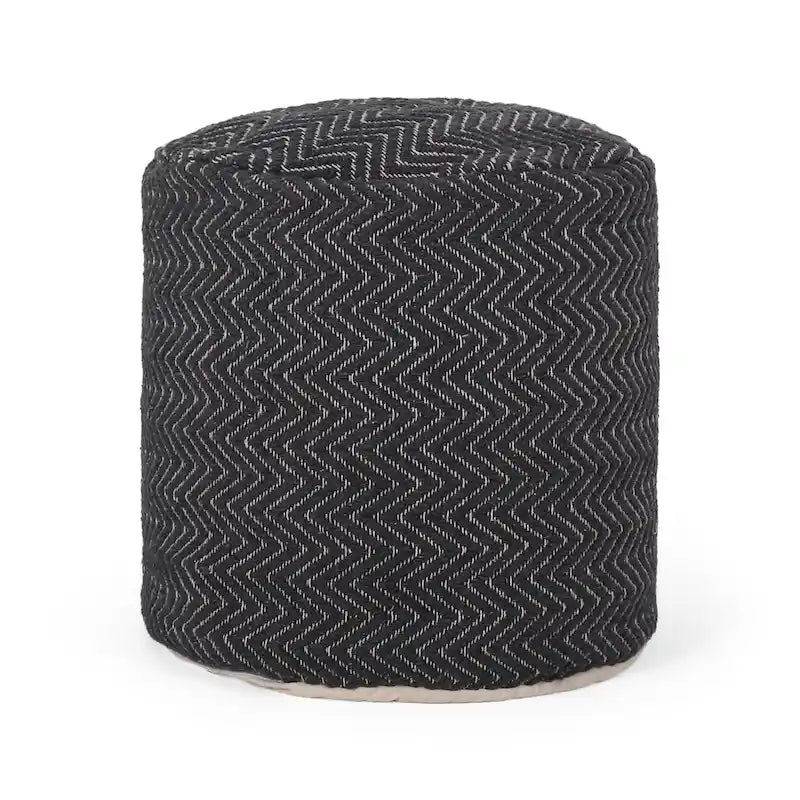 Pouf Cilindrico Zigzag Boho Intrecciato a Mano – Cotone e Imbottitura in Polistirolo, Nessun Montaggio