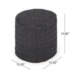 Pouf Cilindrico Zigzag Boho Intrecciato a Mano – Cotone e Imbottitura in Polistirolo, Nessun Montaggio
