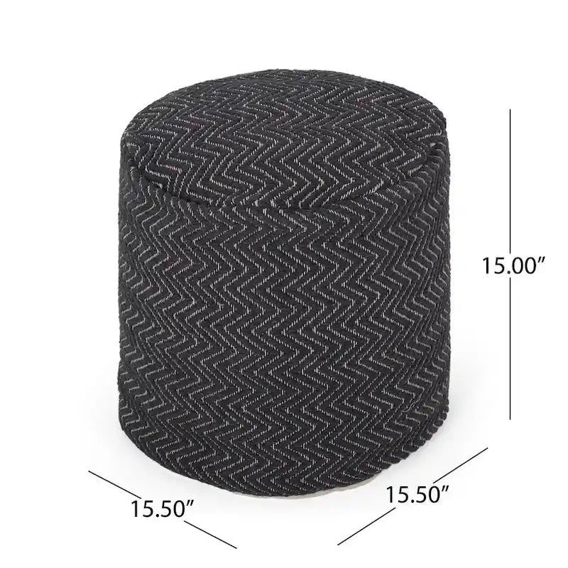 Pouf Cilindrico Zigzag Boho Intrecciato a Mano – Cotone e Imbottitura in Polistirolo, Nessun Montaggio