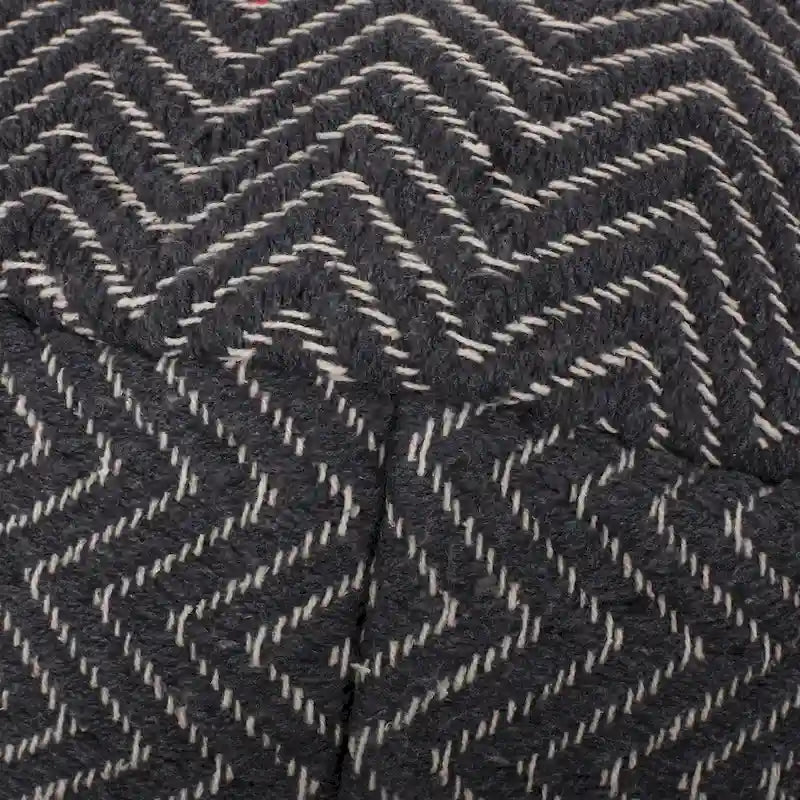 Pouf Cilindrico Zigzag Boho Intrecciato a Mano – Cotone e Imbottitura in Polistirolo, Nessun Montaggio
