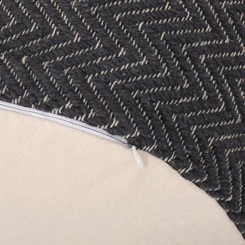 Pouf Cilindrico Zigzag Boho Intrecciato a Mano – Cotone e Imbottitura in Polistirolo, Nessun Montaggio