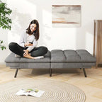 Divano Letto Futon in Memory Foam in Ecopelle, Divano Convertibile con Schienale Diviso Regolabile e Braccioli per Spazi Ridotti, Grigio