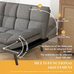 Divano Letto Futon in Memory Foam in Ecopelle, Divano Convertibile con Schienale Diviso Regolabile e Braccioli per Spazi Ridotti, Grigio