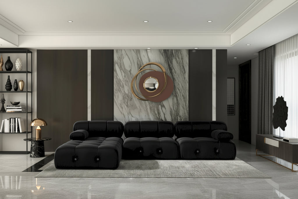 104 Convertible Modular Sectional Sofa, L-Shaped Minimalist Velvet Sofas Couches with Chaise Ottomans
