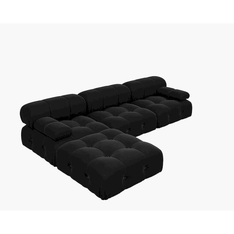 Divano sezionale a L modulare convertibile – Divano minimalista in velluto con chaise longue e pouf