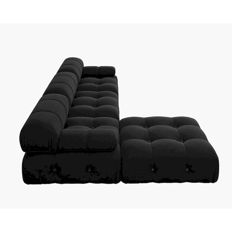 Divano sezionale a L modulare convertibile – Divano minimalista in velluto con chaise longue e pouf