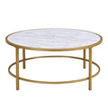 Tavolino da caffè rotondo 36" con ripiano in finto marmo e base verniciata a polvere color oro