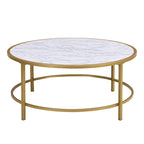 Tavolino da caffè rotondo 36" con ripiano in finto marmo e base verniciata a polvere color oro