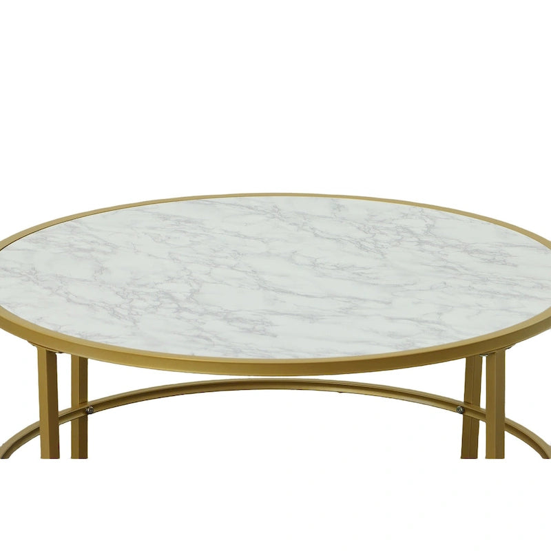 Tavolino da caffè rotondo 36" con ripiano in finto marmo e base verniciata a polvere color oro