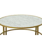 Tavolino da caffè rotondo 36" con ripiano in finto marmo e base verniciata a polvere color oro