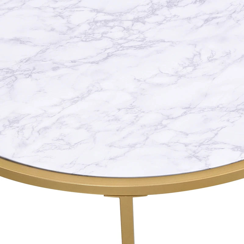Tavolino da caffè rotondo 36" con ripiano in finto marmo e base verniciata a polvere color oro